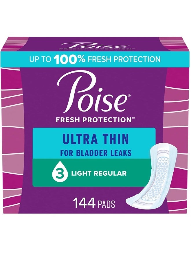 Ultra Thin Incontinence Pads & Postpartum Incontinence Pads, 3 Drop Light Absorbency, Regular Length, 144 Count (3 Packs of 48), Packaging May Vary