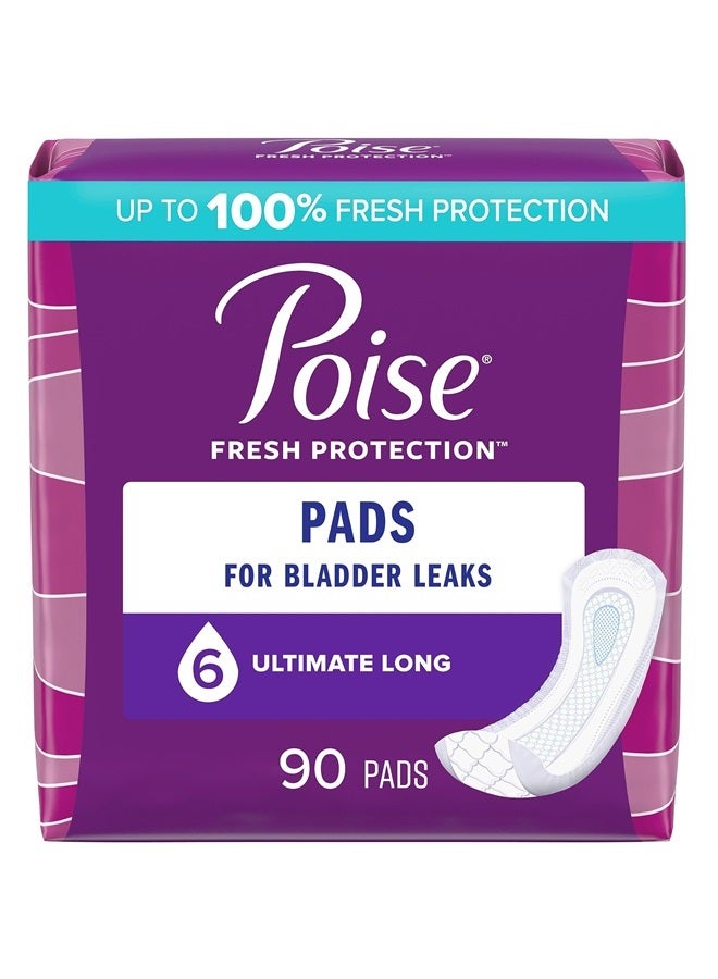 Incontinence Pads & Postpartum Incontinence Pads, 6 Drop Ultimate Absorbency, Long Length, 90 Count (2 Packs of 45), Packaging May Vary