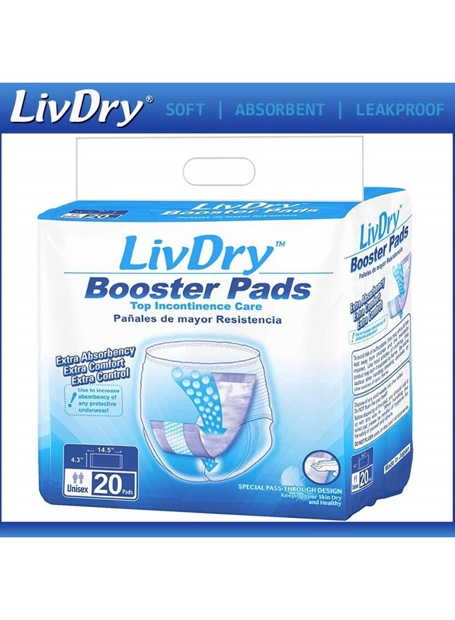 Incontinence Booster Pads, Use with Adult Diapers for Women and Men, Extra Comfort Softness, Disposable Pad (20 Count, Regular Length)