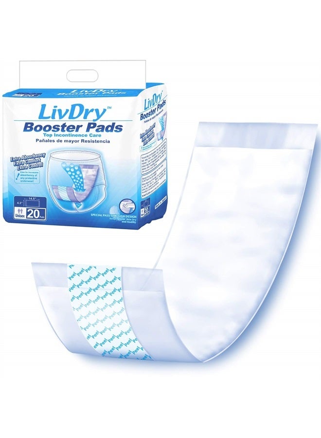 Incontinence Booster Pads, Use with Adult Diapers for Women and Men, Extra Comfort Softness, Disposable Pad (20 Count, Regular Length)