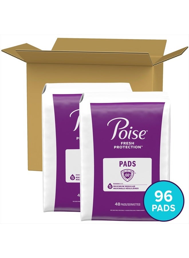 Incontinence Pads & Postpartum Incontinence Pads, 5 Drop Maximum Absorbency, Regular Length, 96 Count (2 Packs of 48), Packaging May Vary