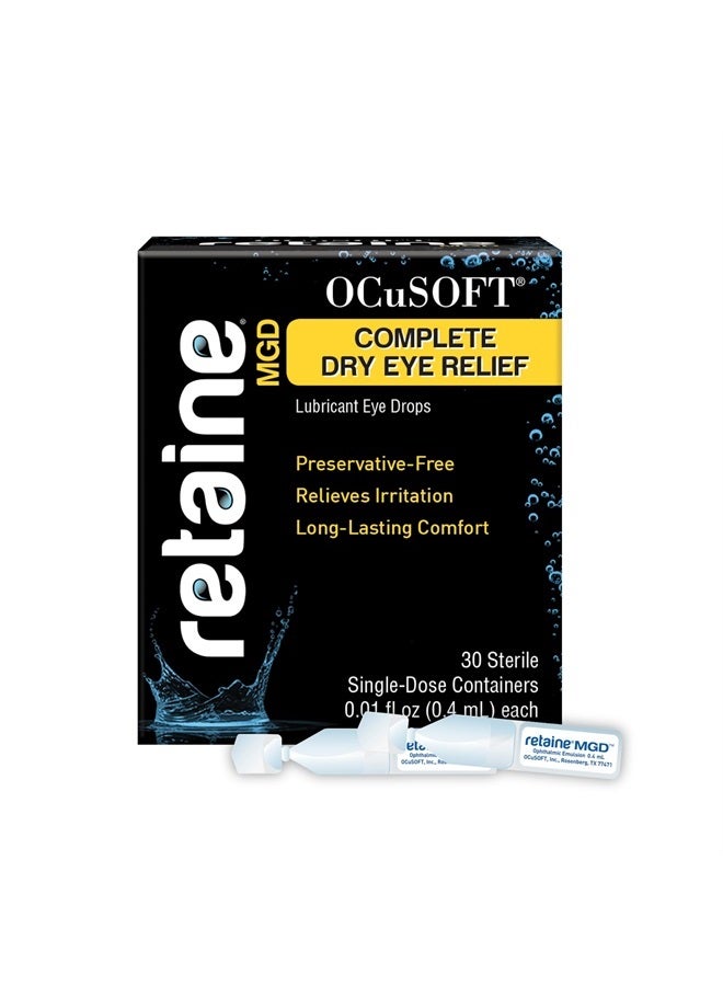 Retaine MGD Ophthalmic Emulsion - Complete Dry Eye Relief - Soothes Red & Irritated Eyes - 30 Count Preservative-Free Single-Use Containers - 0.01 Fl Oz