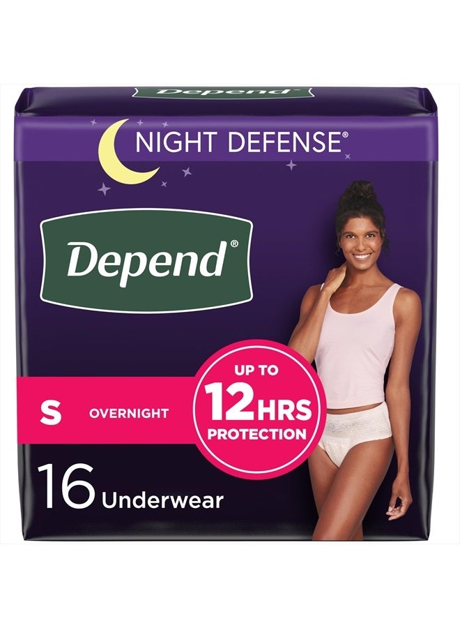 Night Defense Adult Incontinence & Postpartum Bladder Leak Underwear for Women, Disposable, Overnight, Small, Blush, 16 Count, Packaging May Vary