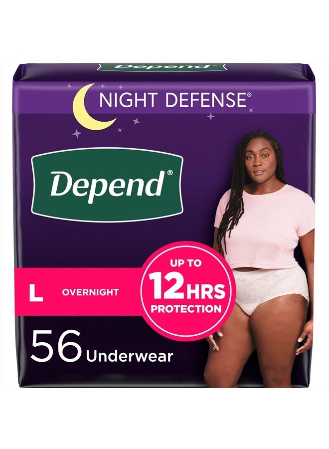 Night Defense Adult Incontinence & Postpartum Bladder Leak Underwear for Women, Disposable, Overnight, Large, Blush, 56 Count (4 Packs of 14), Packaging May Vary