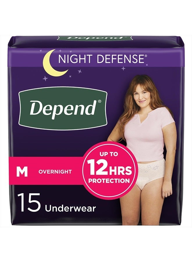 Night Defense Adult Incontinence & Postpartum Bladder Leak Underwear for Women, Disposable, Overnight, Medium, Blush, 15 Count, Packaging May Vary