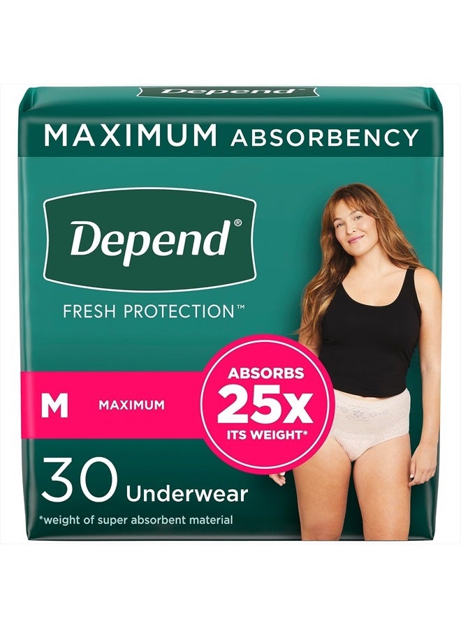 Fresh Protection Adult Incontinence & Postpartum Bladder Leak Underwear for Women, Disposable, Maximum, Medium, Blush, 30 Count, Packaging May Vary