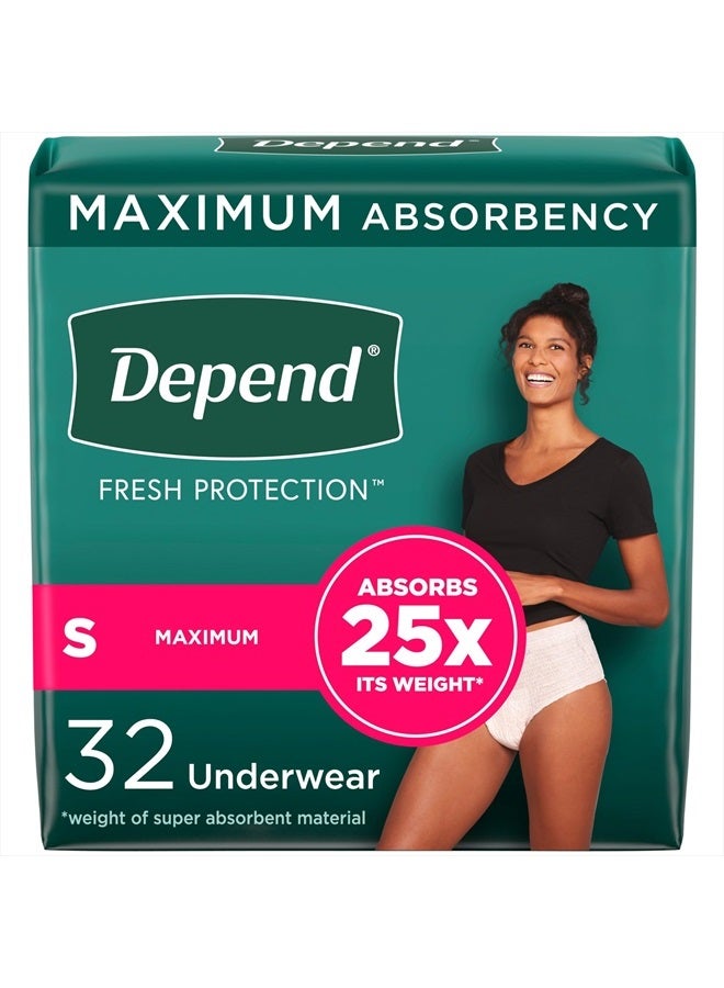 Fresh Protection Adult Incontinence & Postpartum Bladder Leak Underwear for Women, Disposable, Maximum, Small, Blush, 32 Count, Packaging May Vary