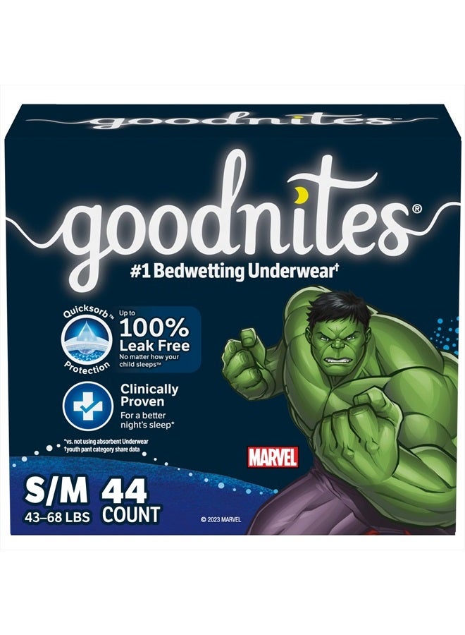 Goodnites Boys' Nighttime Bedwetting Underwear, Size S/M (43-68 lbs), 44 Ct (2 Packs of 22), Packaging May Vary
