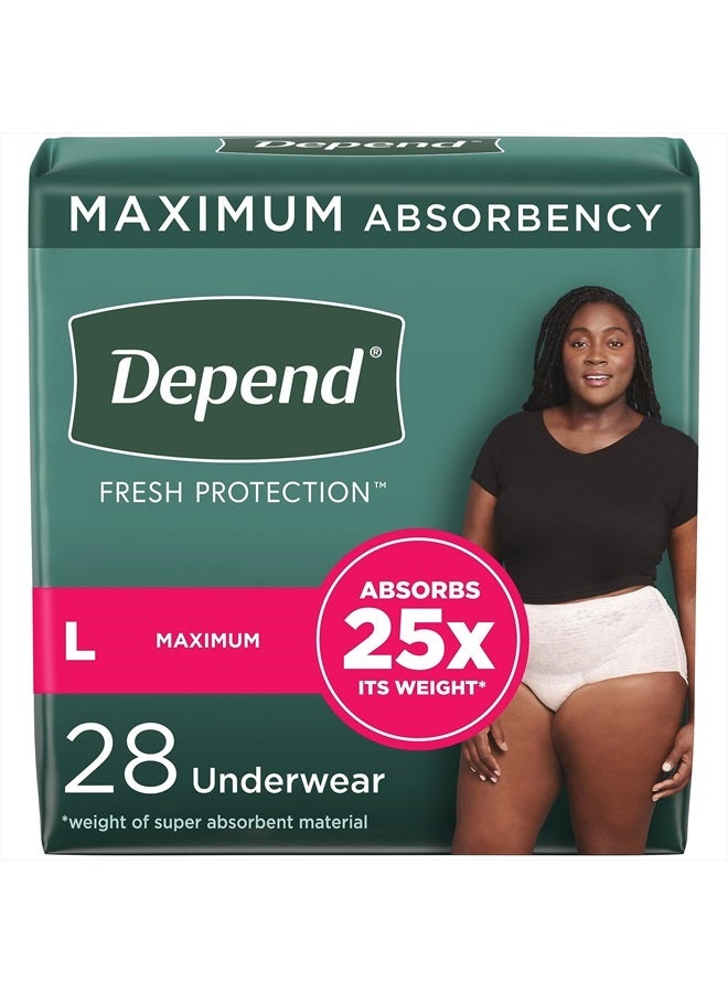 Fresh Protection Adult Incontinence & Postpartum Bladder Leak Underwear for Women, Disposable, Maximum, Large, Blush, 28 Count, Packaging May Vary