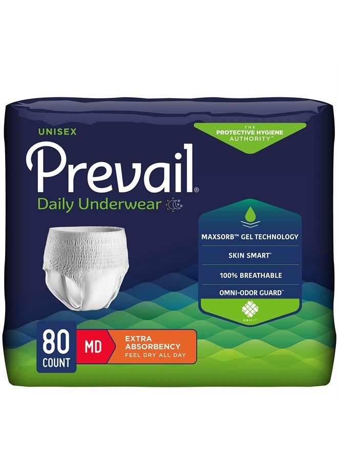 Daily Protective Underwear - Unisex Adult Incontinence Underwear - Disposable Adult Diaper for Men & Women - Maximum Absorbency - Medium - 80 Count (4 packs of 20)