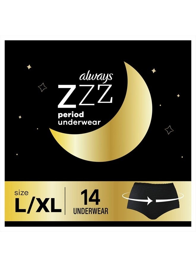 Zzzs Overnight Disposable Period Underwear for Women, Black Period Panties, Leakproof, Large/X- Large, 14 Count