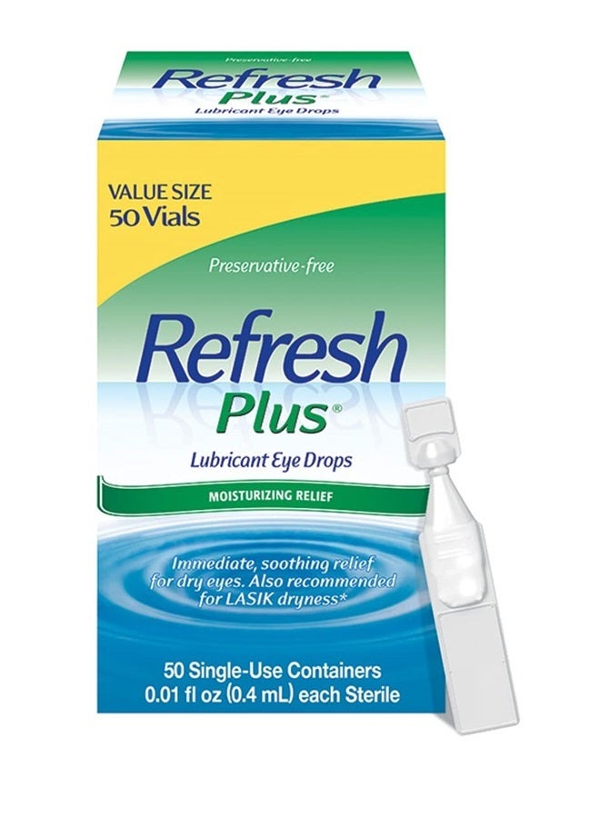 Plus Lubricant Eye Drops, Preservative-Free, 0.01 Fl Oz Single-Use Containers, 50 Count, Packaging May Vary