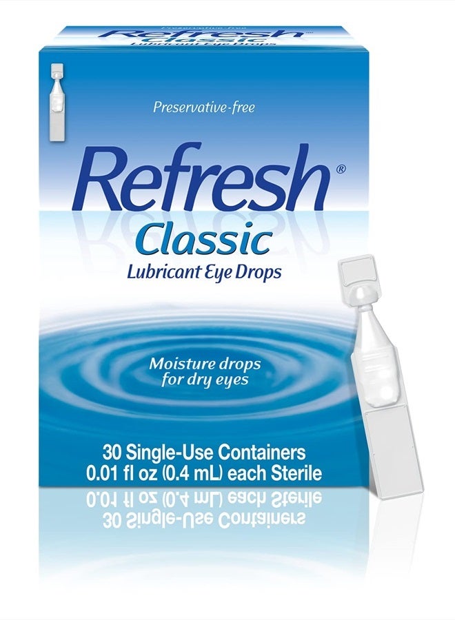 Classic Lubricant Eye Drops, Preservative-Free, 0.01 Fl Oz Single-Use Containers, 30 Count (Pack of 1)