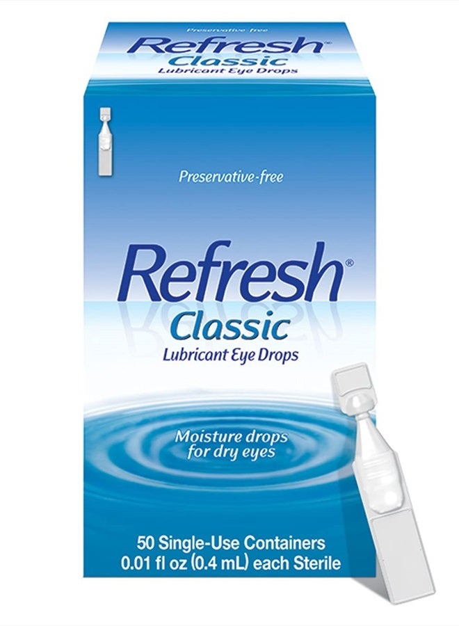 Classic Lubricant Eye Drops, Preservative-Free,0.01 Fl Oz Single-Use Containers, 50 Count (Pack of 1), Packaging May Vary