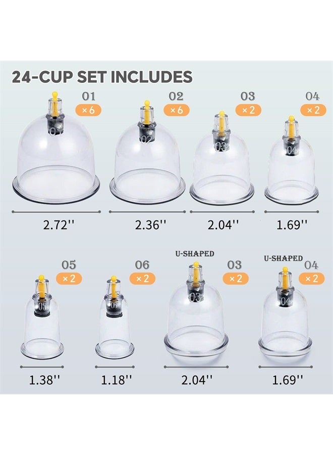 Cupping Therapy Set, 24 Massage Cups Cupping Set with Pump Vacuum Suction Cups for Body Cellulite Cupping Massage Back Pain Relief, Chinese Acupoint Physical Cupping Therapy Hijama