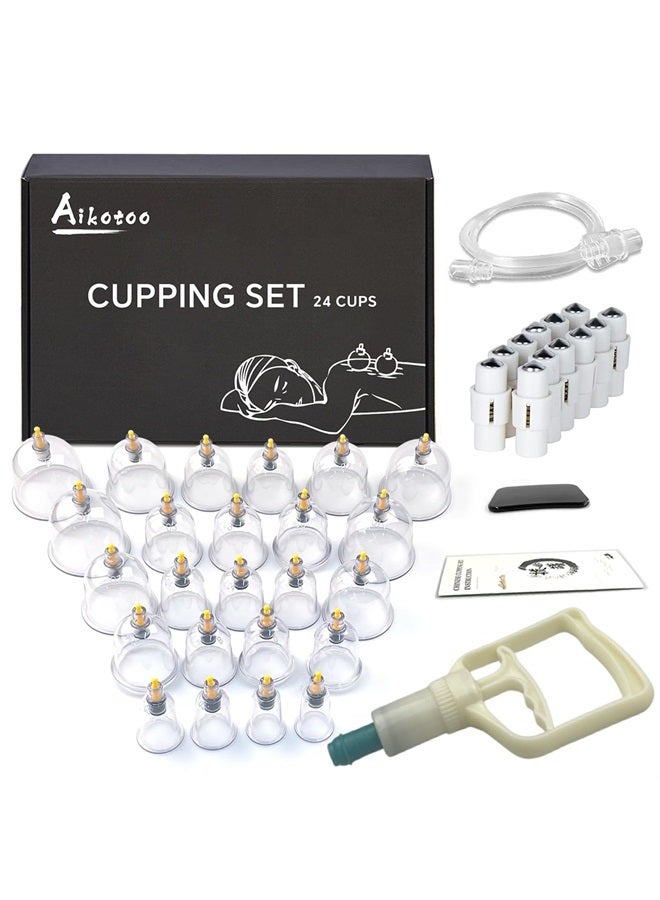 Cupping Therapy Set, 24 Massage Cups Cupping Set with Pump Vacuum Suction Cups for Body Cellulite Cupping Massage Back Pain Relief, Chinese Acupoint Physical Cupping Therapy Hijama