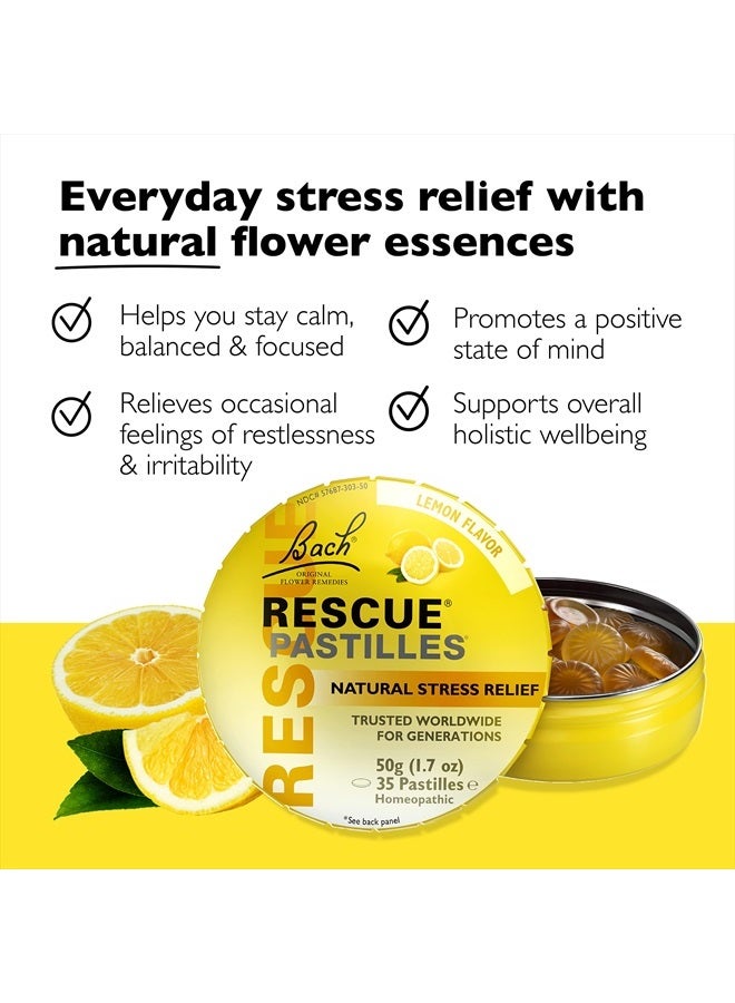 Bach Rescue Pastilles, Lemon Flavor, Natural Stress Relief Lozenges, Homeopathic Flower Essence, Vegetarian, Gluten & Sugar-Free, 35 Count, 4 Pack