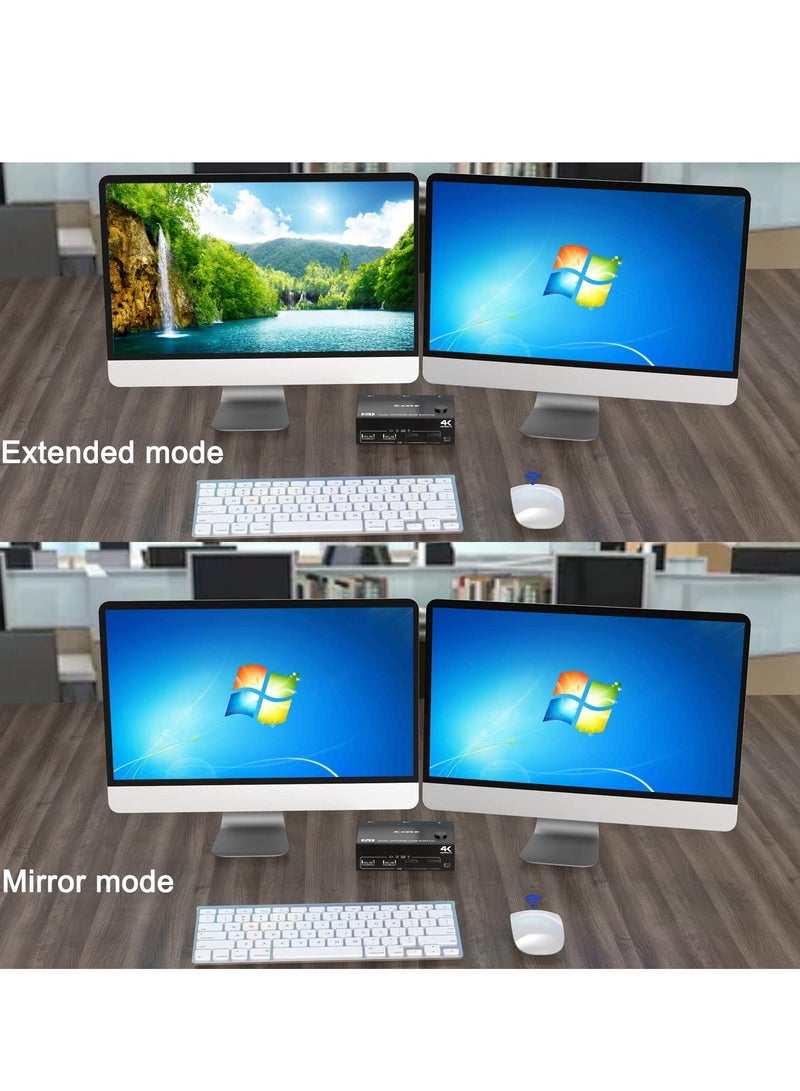 Dual Monitor KVM Switch HDMI+DisplayPort 4K@60Hz/2K@120Hz - Switcher for Sharing 2 Monitors, 4 USB 2.0 Ports Among 2 Computers, Includes Wired Remote & 4 Cables