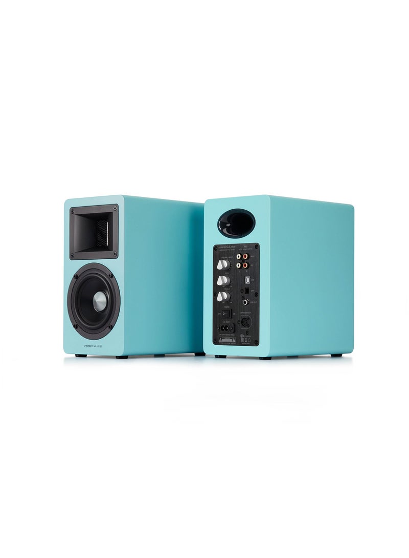 Airpulse A80 Tiffany Blue Wood Styling Active Bookshelf Speaker Blue