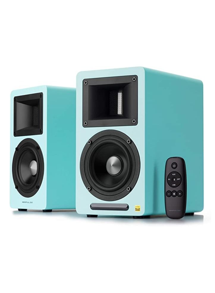 Airpulse A80 Tiffany Blue Wood Styling Active Bookshelf Speaker Blue