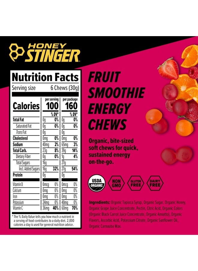 Organic Fruit Smoothie Energy Chew | Gluten Free & Caffeine Free | for Exercise, Running and Performance | Sports Nutrition for Home & Gym, Pre and Mid Workout | 12 Pack, 21.6 Ounce