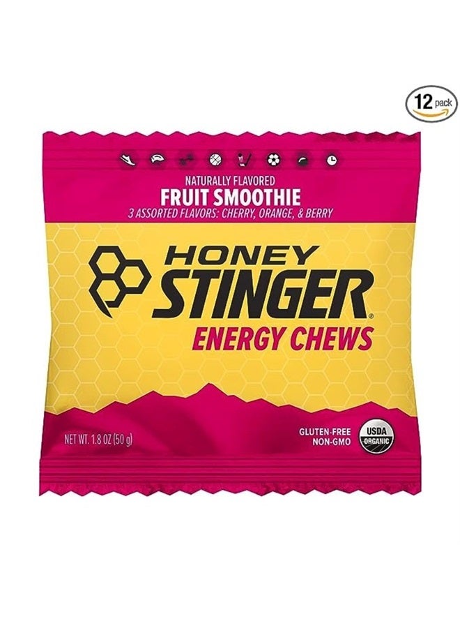 Organic Fruit Smoothie Energy Chew | Gluten Free & Caffeine Free | for Exercise, Running and Performance | Sports Nutrition for Home & Gym, Pre and Mid Workout | 12 Pack, 21.6 Ounce