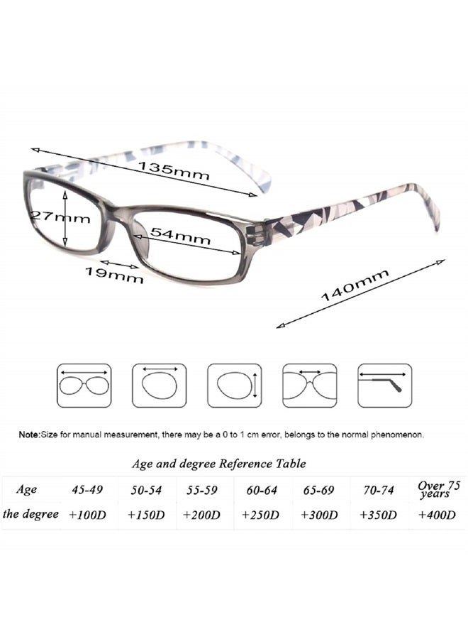 Reading Glasses 5 Pairs Fashion Ladies Readers Spring Hinge with Pattern Print Eyeglasses for Women (5 Pack Mix Color, 1.0)