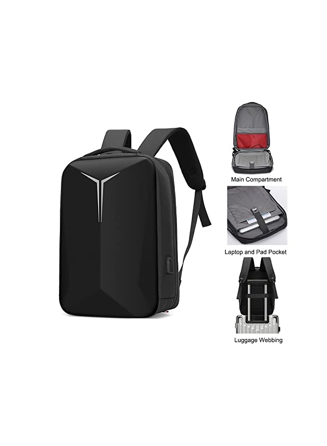 15.6 Inch Hard Shell Laptop Backpack, Waterproof Business Travel Computer Backpack, Gaming Laptop Bag With Usb Charging Port