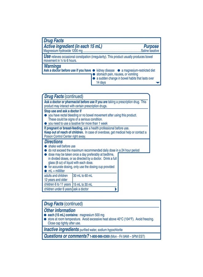 Milk of Magnesia Liquid Laxative, 12 oz, Cramp Free & Gentle Overnight Relief Of Occasional Constipation, #1 Milk of Magnesia Brand