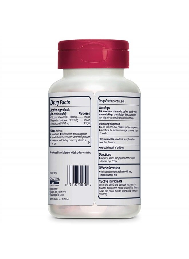 Advanced Antacid Plus Anti-Gas 60 Chewable Tablets, Assorted Berry, Heartburn and Gas Relief, 60 Count (Pack of 1)