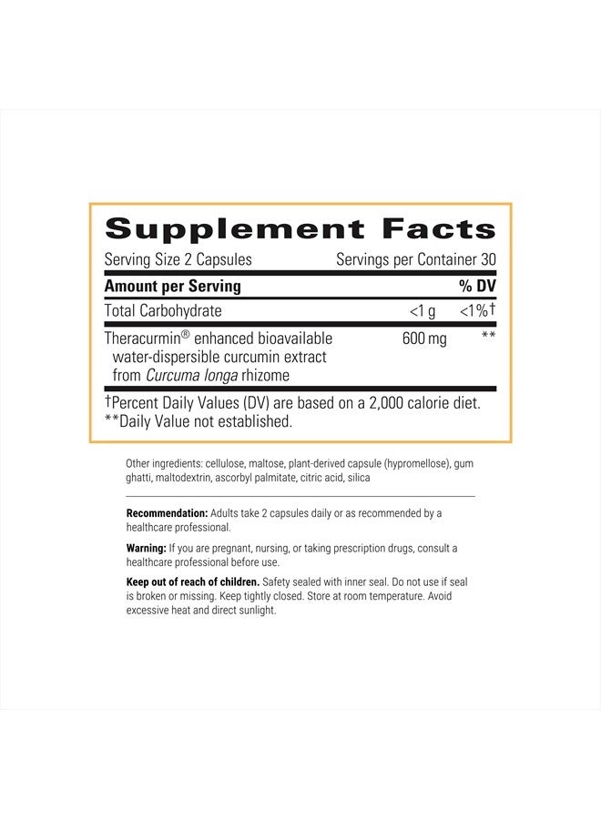 Theracurmin HP - High Absorption Turmeric & Curcumin Supplement - 27x More Bioavailable - Relief of Minor Discomfort Due to Occasional Overuse* - Vegan - 60 Capsules