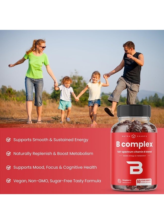 Vitamin B Complex Gummies | Vitamin B Gummies for Women, Men & Kids | Boosts Energy & Metabolism | B Complex Vitamins B1, B2 (Riboflavin), B3 (Niacin), B5, B6, B7 (Biotin), B9 (Folic Acid), Methyl B12