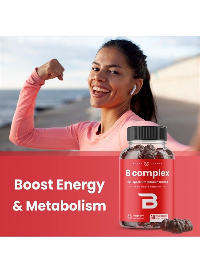 Vitamin B Complex Gummies | Vitamin B Gummies for Women, Men & Kids | Boosts Energy & Metabolism | B Complex Vitamins B1, B2 (Riboflavin), B3 (Niacin), B5, B6, B7 (Biotin), B9 (Folic Acid), Methyl B12