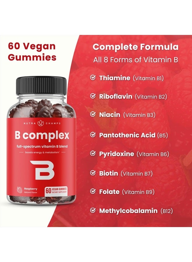 Vitamin B Complex Gummies | Vitamin B Gummies for Women, Men & Kids | Boosts Energy & Metabolism | B Complex Vitamins B1, B2 (Riboflavin), B3 (Niacin), B5, B6, B7 (Biotin), B9 (Folic Acid), Methyl B12