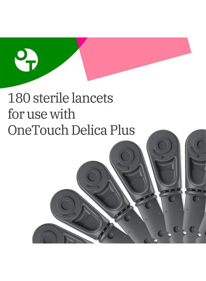 OneTouch Delica Plus Lancets for Diabetes Testing | Fine 30 Gauge Lancets for Blood Test | Diabetic Supplies for Blood Sugar Monitor | Lancets for Lancing Device, 180 Count