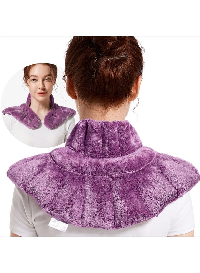 Microwavable Heating Pad for Neck Shoulders and Back, Microwave Heated Neck Wrap with Moist Heat, Weighted Neck Warmer, Purple, Lavender Scented