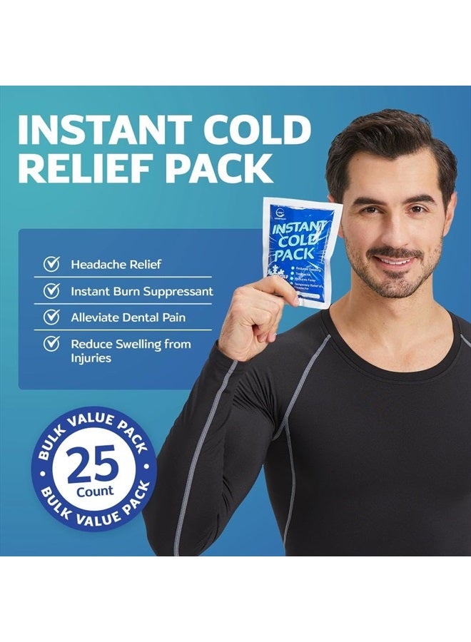 25 Packs Instant Ice Cold Pack (6” x 4.5”) - Disposable Instant Ice Packs for Injuries | Cold Compress Ice Pack for Pain Relief, Swelling, First Aid, Toothache, Athletes & Outdoor Activities