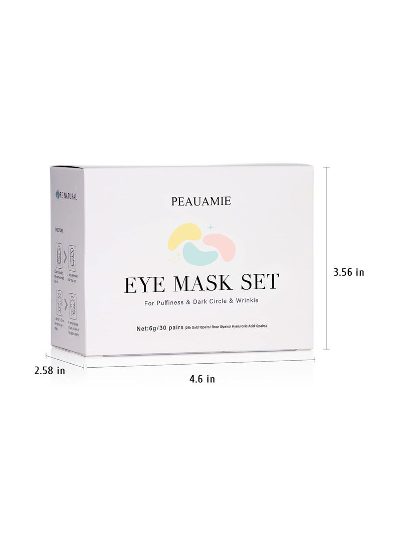 PEAUAMIE Under Eye Patches (30 Pairs) Gold Eye Mask and Hyaluronic Acid Eye Patches for puffy eyes,Rose Eye Masks for Dark Circles and Puffiness under eye treatment skin care products…