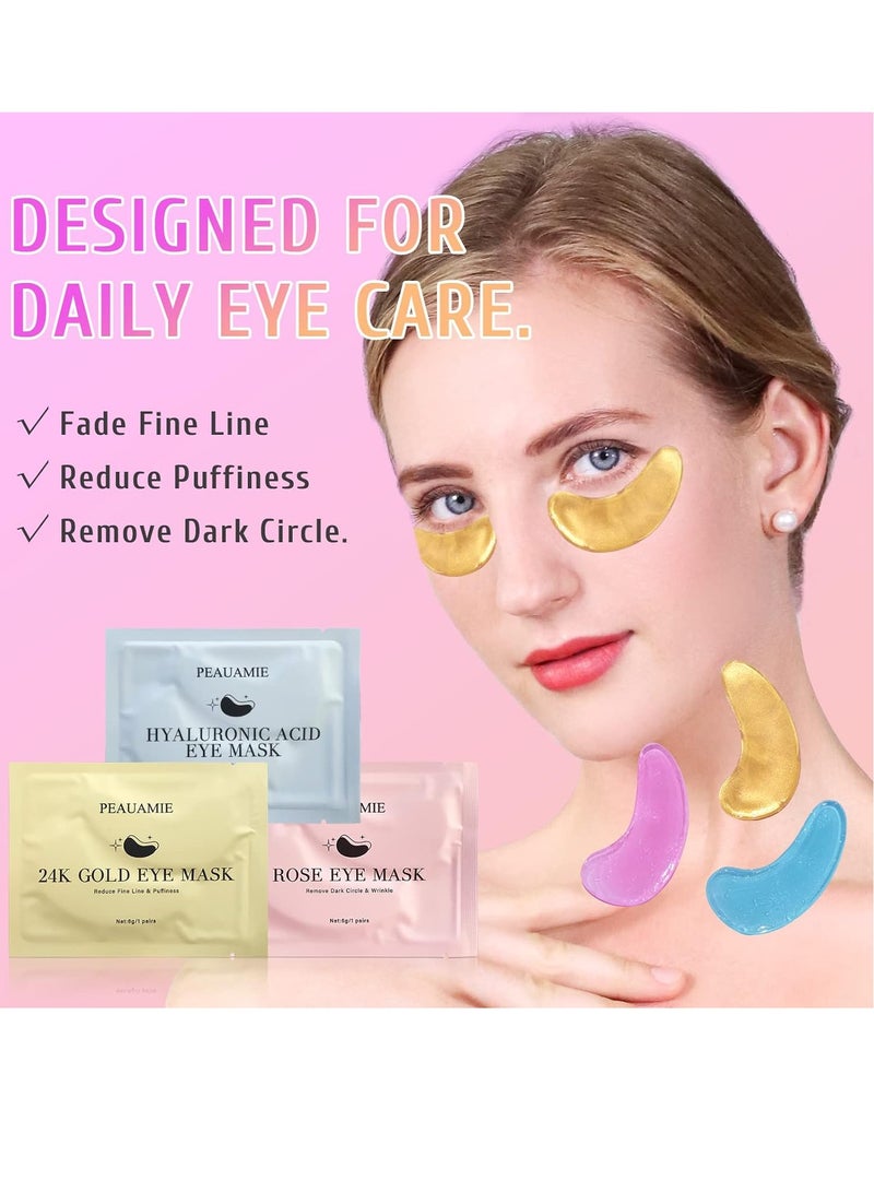 PEAUAMIE Under Eye Patches (30 Pairs) Gold Eye Mask and Hyaluronic Acid Eye Patches for puffy eyes,Rose Eye Masks for Dark Circles and Puffiness under eye treatment skin care products…