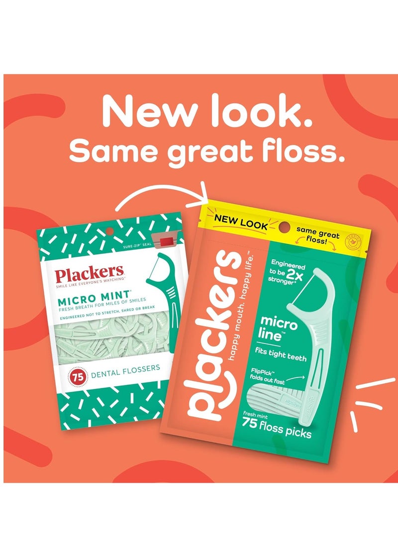 Plackers Micro Line Dental Floss Picks, Fold-Out FlipPick, Tuffloss, Easy Storage with Sure-Zip Seal, Fresh Mint Flavor, 300 Count