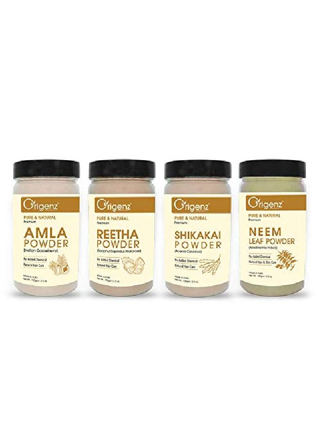 Premium Amla Reetha Shikakai Neem Powder Combo Pack for Healthy Hair (100gm Pack of 4)