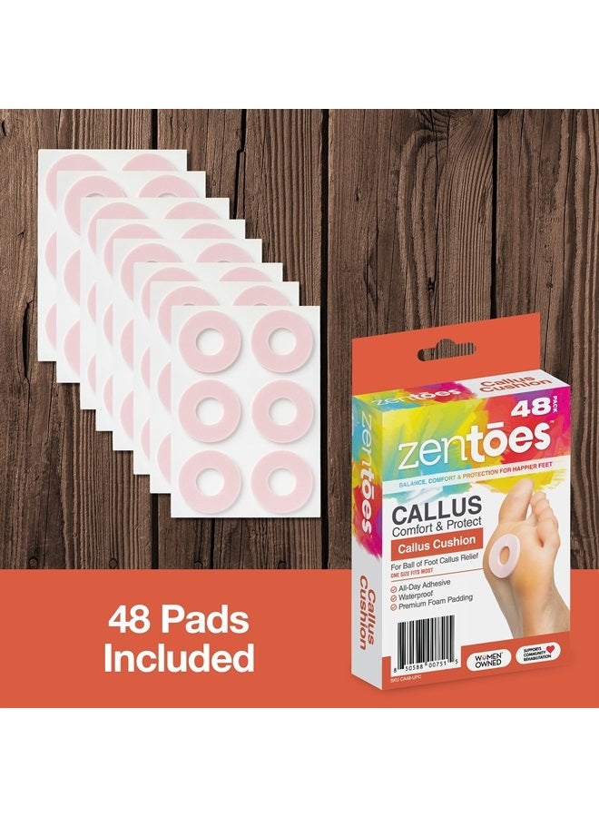 Callus Cushions Round Foam Padding with Water-Resistant Self-Stick Adhesive, Protects Foot, Heel and Toes from Rubbing and Friction, Pain Relief from Shoe Pressure (48 Count)