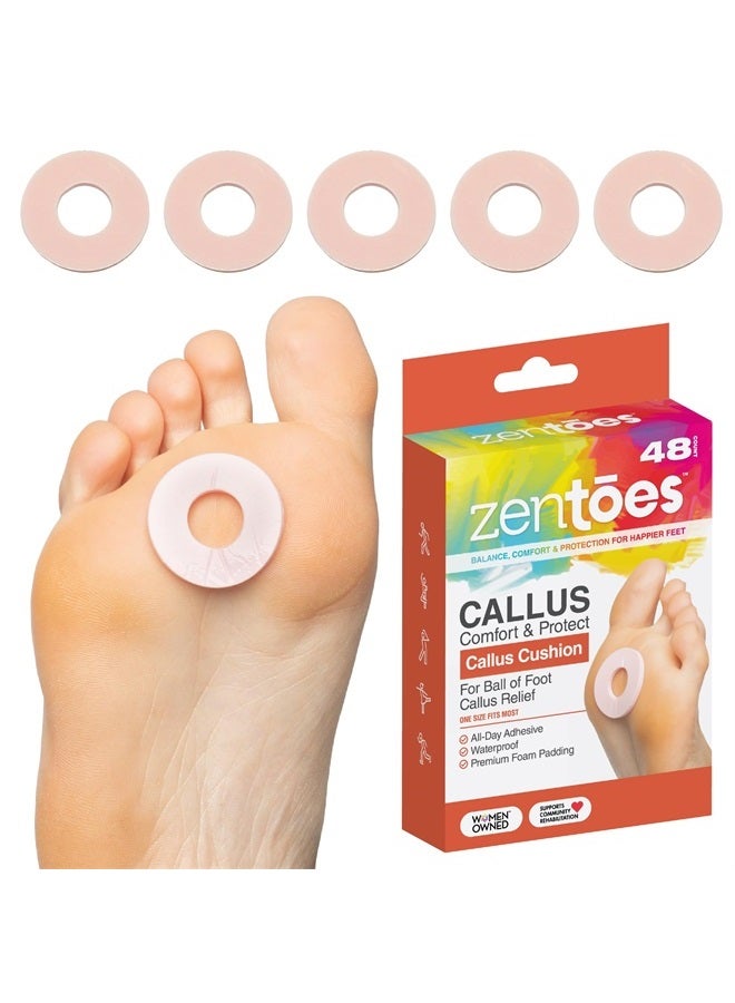 Callus Cushions Round Foam Padding with Water-Resistant Self-Stick Adhesive, Protects Foot, Heel and Toes from Rubbing and Friction, Pain Relief from Shoe Pressure (48 Count)