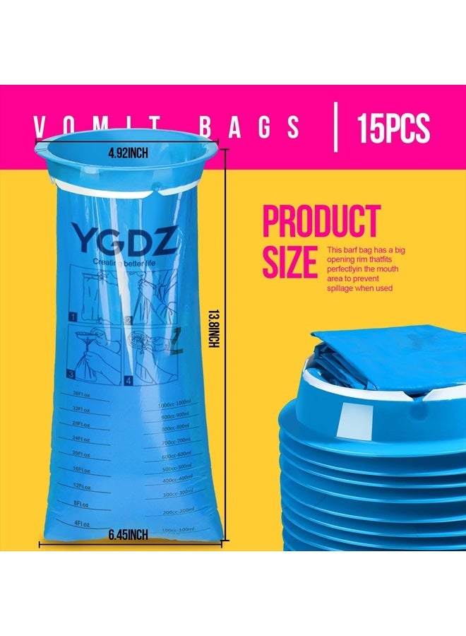 Vomit Bags Disposable, 15 Pack Emesis Bags Disposable Barf Bags Throw Up Bags, Nausea for Travel Motion Sickness, Vomit Bags for Car, Aircraft, Kids, 1000ml