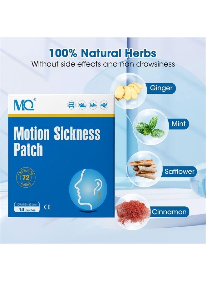 14ct Motion Sickness Patches Non Drowsy, Sea Sickness Patch Behind Ear for Cruise Ship Travel, Waterproof Car Sick Patches Fast Acting & Long Last up to 72H