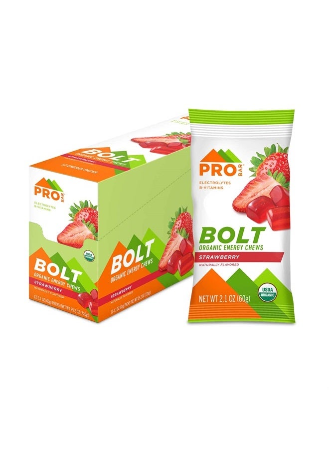 PROBAR - Bolt Organic Energy Chews, Strawberry, Non-GMO, Gluten-Free, USDA Certified Organic, Healthy, Natural Energy, Fast Fuel with Vitamins B & C, 2.1 Ounce (Pack of 12)