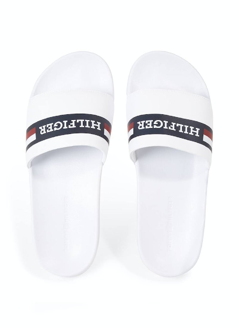 Men's Signature Hilfiger Monotype Pool Slides -  Polyester mix upper, White