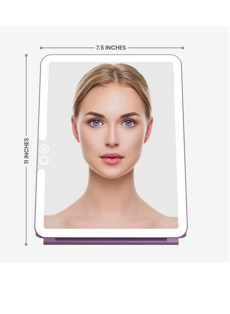 LUNA London Eclipse LED Lighted Travel Vanity Makeup Mirror | 3 Colour Light, Compact, Portable, Lighted, Rechargeable, Illuminated Mirror | Perfect for Travel, Makeup & Beauty Needs | Lavender