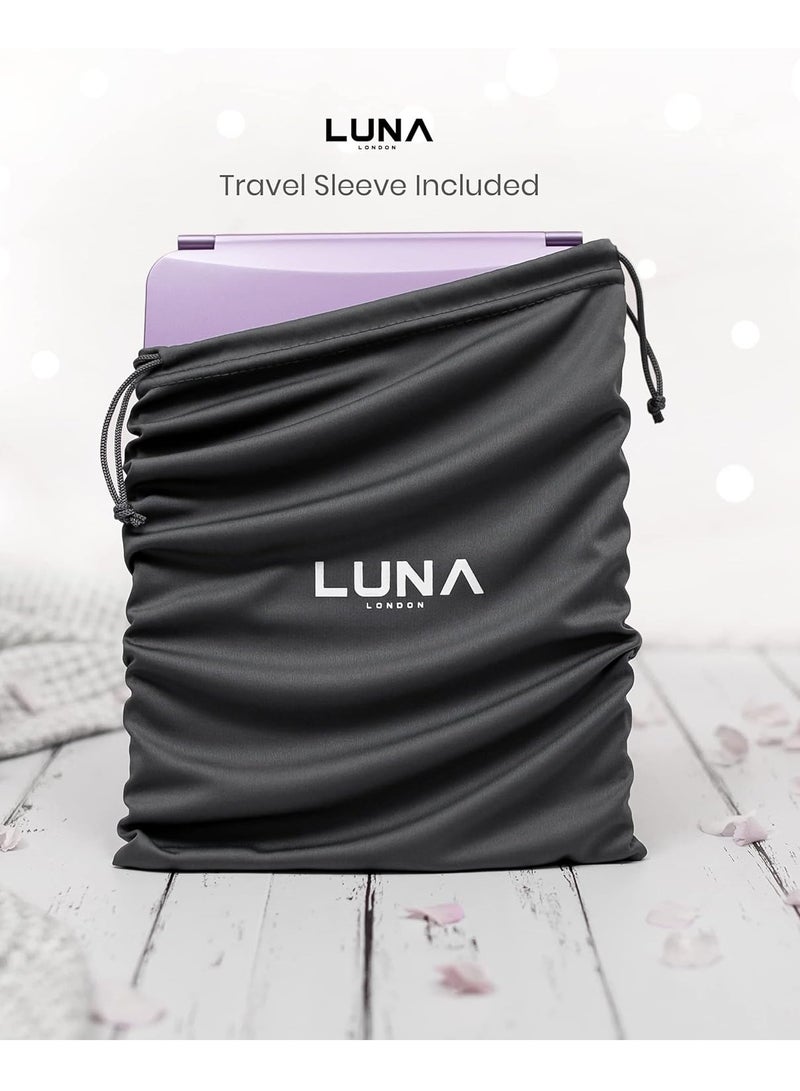 LUNA London Eclipse LED Lighted Travel Vanity Makeup Mirror | 3 Colour Light, Compact, Portable, Lighted, Rechargeable, Illuminated Mirror | Perfect for Travel, Makeup & Beauty Needs | Lavender