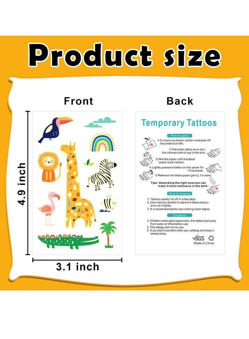 Temporary Tattoos for Kids Glow Animals Tattoo Stickers Birthday Gifts Party Supplies Favors Goodie Bag Stuffers Luminous Zoo Mixed Styles 12 Sheets